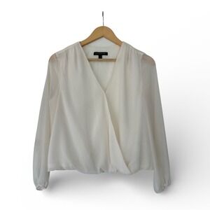 Banana Republic White Sheer Wrap Long Sleeve Blouse Top Size S